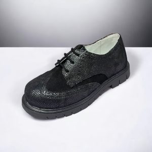 Hokide kids, pantofi eleganți din piele întoarsă, fete Black.