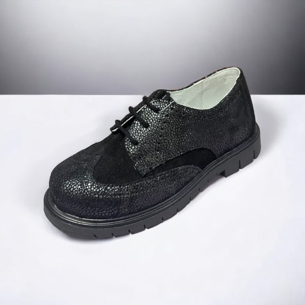 Hokide kids, pantofi eleganți din piele întoarsă, fete Black.