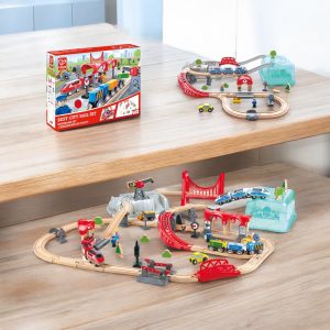 Jucarie din lemn – Set tren oras (48 piese).