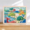 Puzzle Hape din lemn 2 in 1 – Dinozauri (26 piese), cu fata dubla si activitate colorare.