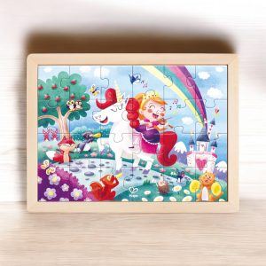Puzzle din lemn 2 in 1 – Unicorn (26 piese), cu fata dubla si activitate colorare.