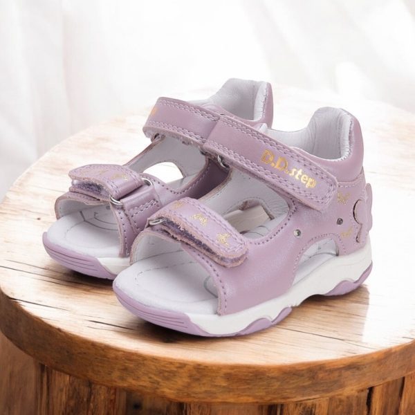 D.D.Step sandale din piele pentru fete cu LED, Mauve.