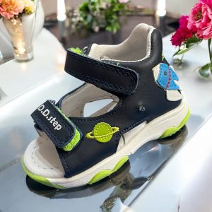 D.D.Step sandale din piele cu talonet pentru baieti LED, Royal Blue.
