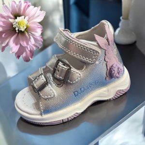 D.D.Step sandale din piele pentru fete cu LED, Silver.