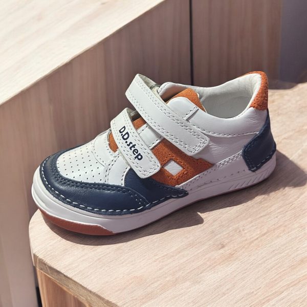 D.D.Step pantofi sport din piele pentru baieti White.