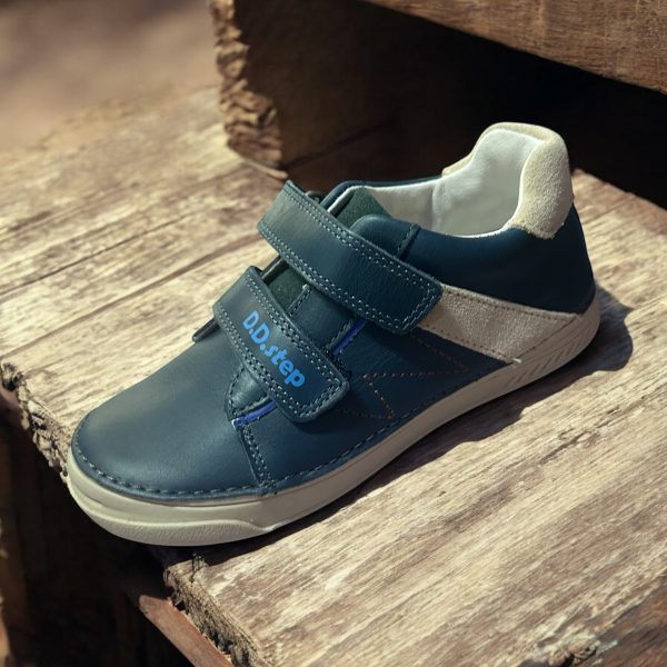 D.D.Step pantofi sport din piele pentru baieti, Bermude Blue.