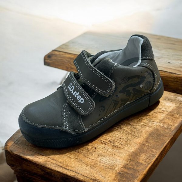 D.D.Step pantofi sport din piele cu led, baieti Khaki.