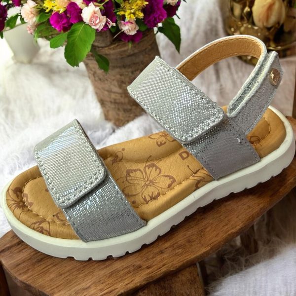 D.D.Step sandale din piele pentru fete, Silver.